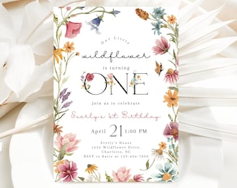 Wildflower Birthday Invitation, Little Wildflower 1st Birthday Invite, Girl First Birthday Garden Invite, Garden Party Invite, CLP48