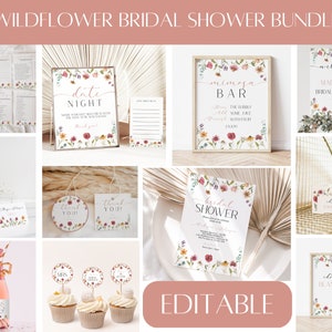 Editable Wildflower Bridal Shower Invitation Bundle, Printable Bridal Shower Invitation + Games, Floral Spring Bridal Shower, CLP46