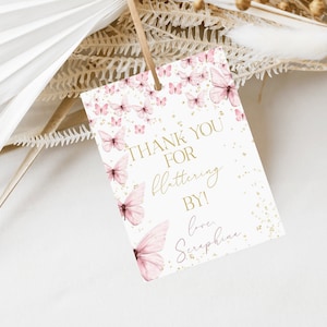 Editable Butterfly Birthday Thank You Favor Tag template, Butterfly Goody Bag Tag, Thank You Party Tag, Instant Download