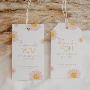 Pink Daisy Baby Shower Favor Tag, Little Daisy Girl Baby Shower Decoration, Spring Summer Floral Baby Shower Thank You Gift Tag, BBS81