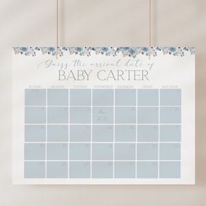 Baby in Bloom Baby Shower Guess The Due Date Calendar Game, Boy Baby Shower, Wildflower Shower Decoration, Blue Floral Baby Shower, CLP51