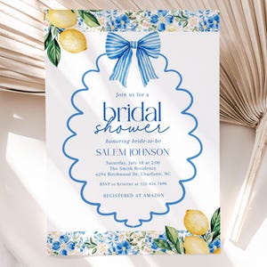 Mediterranean Lemon Bridal Shower Invitation, Positano Italian Blue Tile Bridal Shower Invite, Citrus Bridal Shower Invitation, BDS52