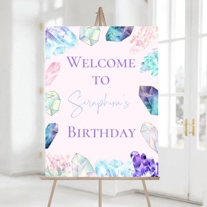 Crystal Gemstone Birthday Welcome Sign, Geode Birthday Welcome Poster, Colorful Crystal Birthday, Geology Party, Instant Download, Editable