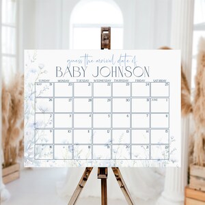 Editable Dusty Blue Wildflower Baby Shower Guess the Due Date Game, Blue Floral Baby Shower Game, Baby In Bloom, Garden Baby Shower, BBS69