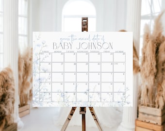 Editable Dusty Blue Wildflower Baby Shower Guess the Due Date Game, Blue Floral Baby Shower Game, Baby In Bloom, Garden Baby Shower, BBS69