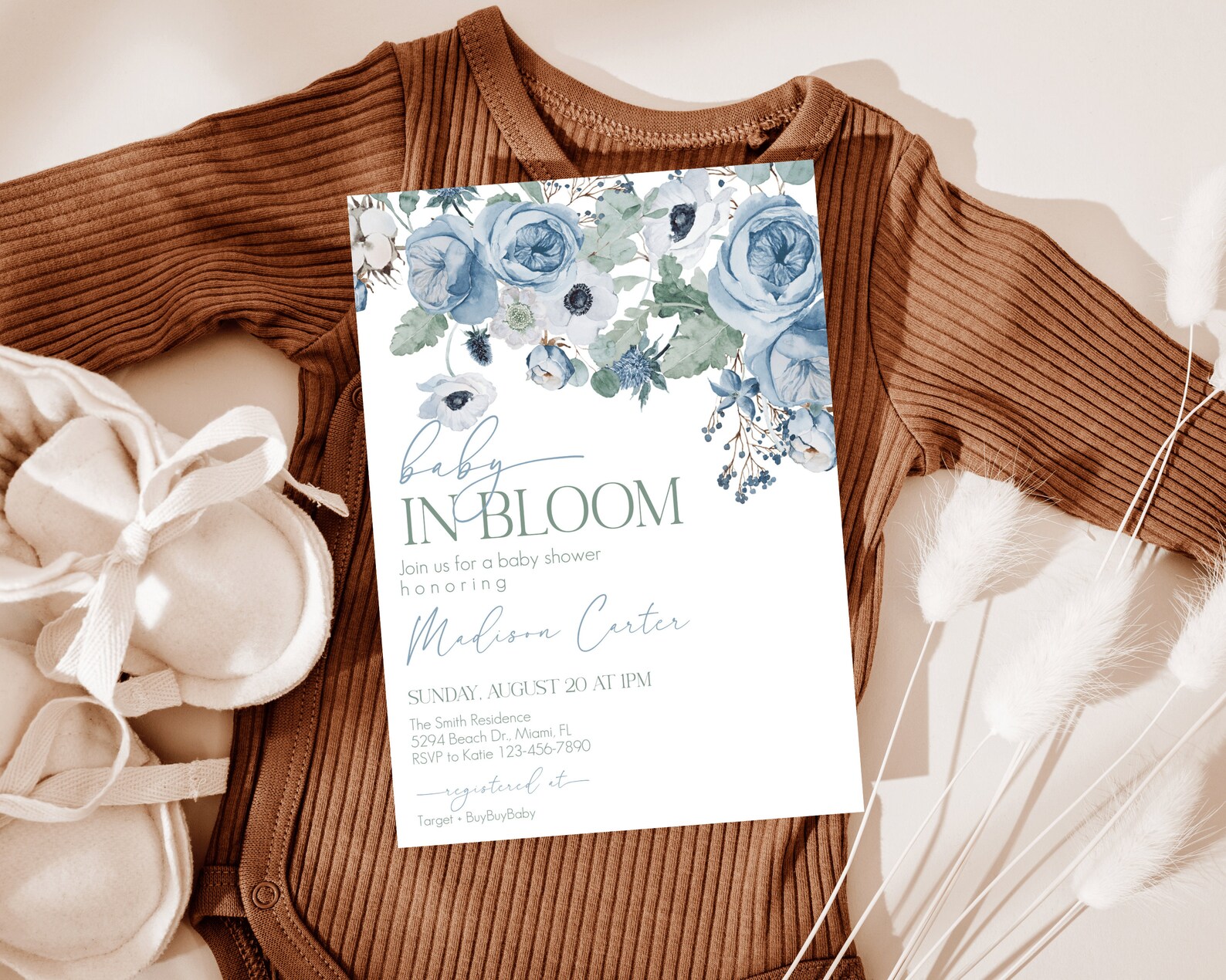 Baby in Bloom Baby Shower Invitation Set Boy Baby Shower Etsy