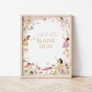 Editable Fairy  Blank Sign, Whimsical Enchanted Pixie Fairy Party Decoration, Magical Floral Fairy Princess Party, Instant Download, CLP36