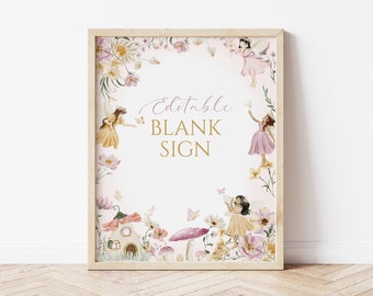 Editable Fairy Party Sign, Whimsical Floral Princess Decor (Instant Download) CLP36