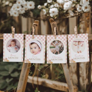Banner fotográfico de cumpleaños de calabaza retro, tarjetas fotográficas mensuales para el primer cumpleaños de la pequeña Calabaza, decoración otoñal para el primer cumpleaños de niña, CLP236