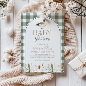Editable Mallard Duck Baby Shower Invitation, Mallard Duck Invite, Printable Duck Hunting Theme Gender Neutral Baby Shower Invite, BBS158