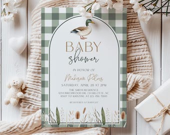 Editable Mallard Duck Baby Shower Invitation, Mallard Duck Invite, Printable Duck Hunting Theme Gender Neutral Baby Shower Invite, BBS158