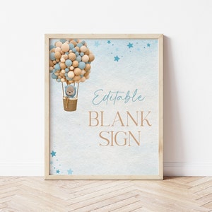 Editable Teddy Bear Hot Air Balloon Blank Sign, Boy Bear Baby Shower Party Decoration, We Can Bearly Wait Theme, Instant Download, CLP14