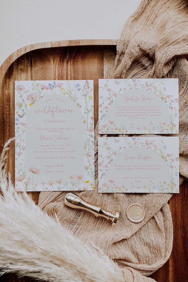 Invitation Fleurs Sauvages | Ensemble floral rose pastel modifiable - Pack imprimable Corjl | Invitation 5x7 BBS90 image 4