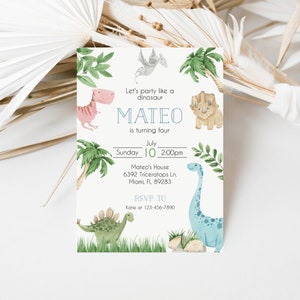 Editable Dinosaur Birthday Party Invitation, Boys Dino Party Invite, Printable, Kids Dinosaur Birthday Party, Watercolor, INSTANT DOWNLOAD