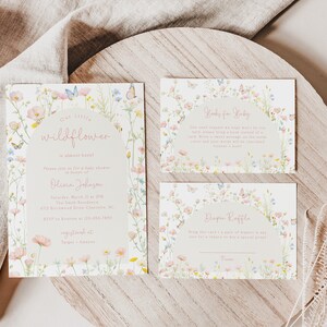 Invitation Fleurs Sauvages | Ensemble floral rose pastel modifiable - Pack imprimable Corjl | Invitation 5x7 BBS90 image 2