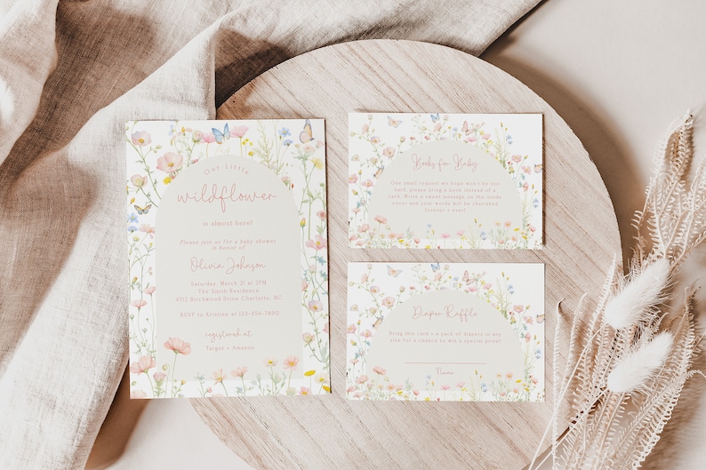 Invitation Fleurs Sauvages | Ensemble floral rose pastel modifiable - Pack imprimable Corjl | Invitation 5x7 BBS90 image 2