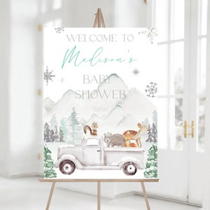 Winter Woodland Baby Shower Welcome Sign, Printable, Woodland Animal Welcome Banner, Baby Shower Welcome Sign, Instant Download, Editable