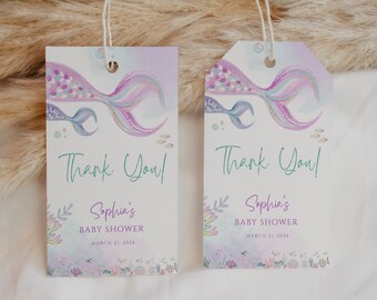 Redigerbara sjöjungfru-babyshower-etiketter, undervattenstema (digital nedladdning) BBS36