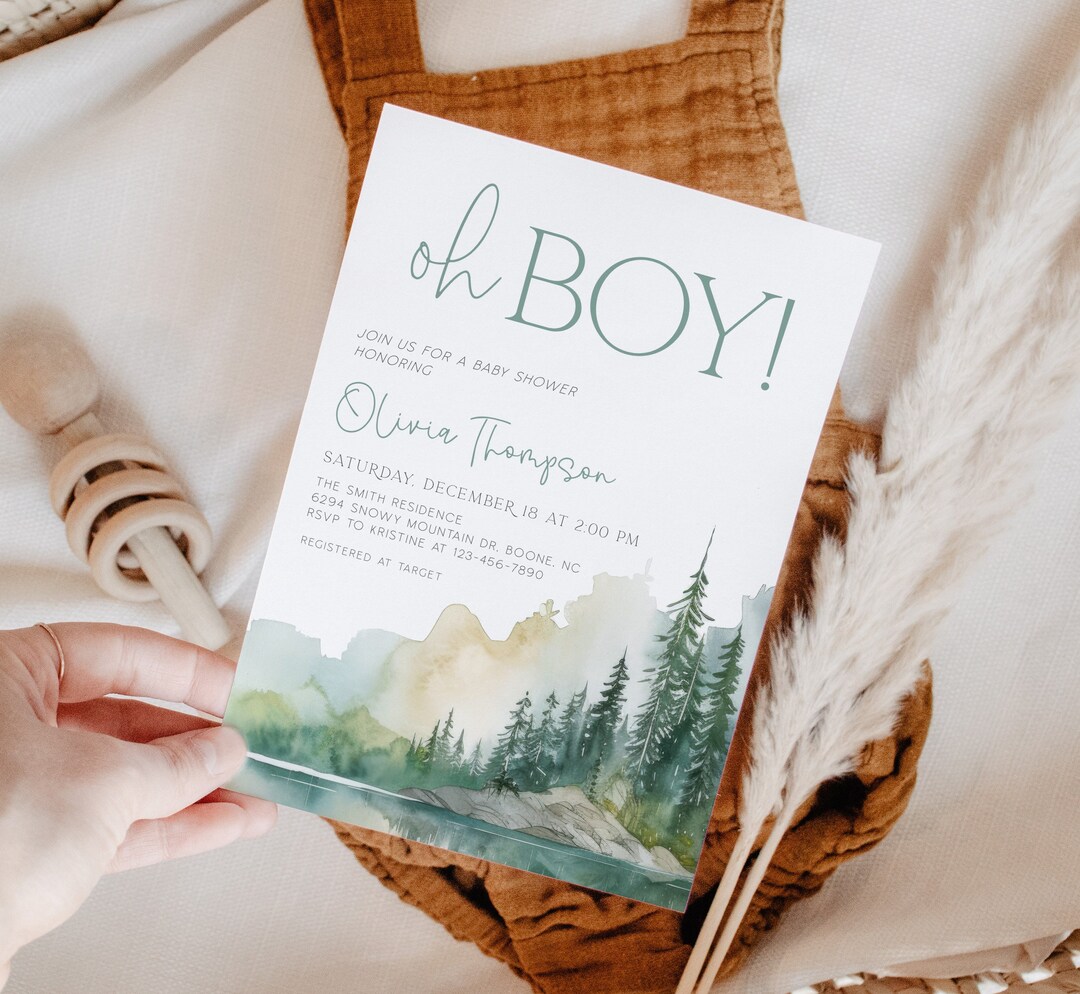 Editable Woodlands Baby Shower Invitation, Mountain Forest Adventure Oh ...
