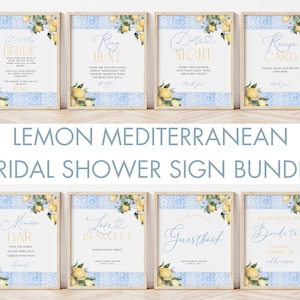 Editable Lemon Blue Tile Bridal Shower Sign Bundle, Mediterranean Amalfi Coast Bridal Shower Decor + Game Signs, Main Squeeze Shower, BDS6
