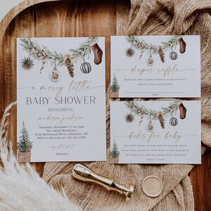 Bearbeitbar Ein fröhliches kleines Babyparty-Einladungsset, geschlechtsneutrales Weihnachts-Babyparty-Einladungspaket, Winterurlaub-Einladungspaket, BBS6