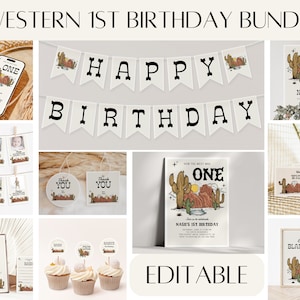How The West Was One Birthday Invitation + Party Decoration Bundle, Modern Western Country Cowboy Birthday Invite, Wild West Party, BB9