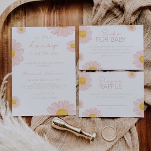 Rosa Gänseblümchen-Babyparty-Einladungs-Einladungssatz, kleine Gänseblümchen-Babyparty-Einladungssatz, Frühlings-Sommer-Blumen-Babypartyeinladung, BBS81