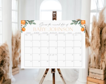 Little Cutie Baby Shower Guess the Due Date Game, Editable Clementine Orange Arrival Date Calendar Game, Citrus Baby Shower, CLP107