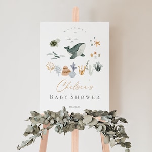 Under the Sea Baby Shower Welcome Sign, Boho Whale Baby Shower Decor, Ocean Baby Shower, Gender Neutral Baby Shower, Nautical Baby CLP56