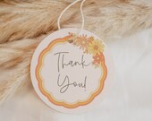 Editable Retro Floral Birthday Party Favor Tag, Printable Girl Groovy First Birthday Thank You Tag, Birthday Party Decor Gift Tag, BB18