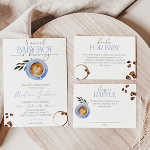 Baby Boy Brewing Baby Shower Invitation Bundle template, Coffee Boy Baby Shower Invite, Brewing Baby Shower, Instant Download, Editable