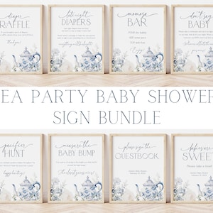 Editable Tea Party Baby Shower Table Sign Bundle, Chinoiserie Tea Baby Shower Decoration, Tea Time Floral Baby Shower, BBS60