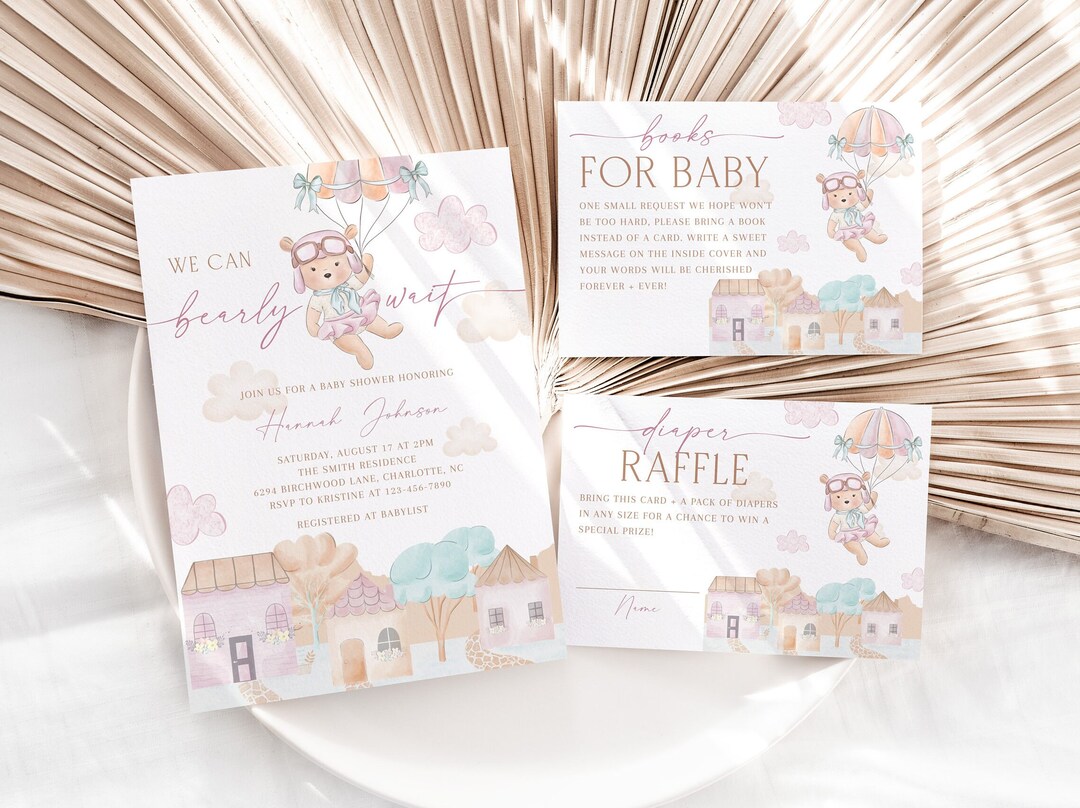 Editable Bear Baby Shower Invitation Bundle, Pink Girl We Can Bearly ...