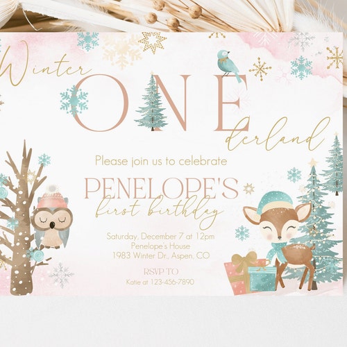 Editable Winter Onederland Birthday Invitation. Winter First Etsy