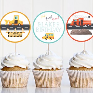 Transportation Vehicles Birthday Cupcake Topper, Truck and Car Birthday Party Cupcake Pick, Truck Birthday, Instant Download, Editable