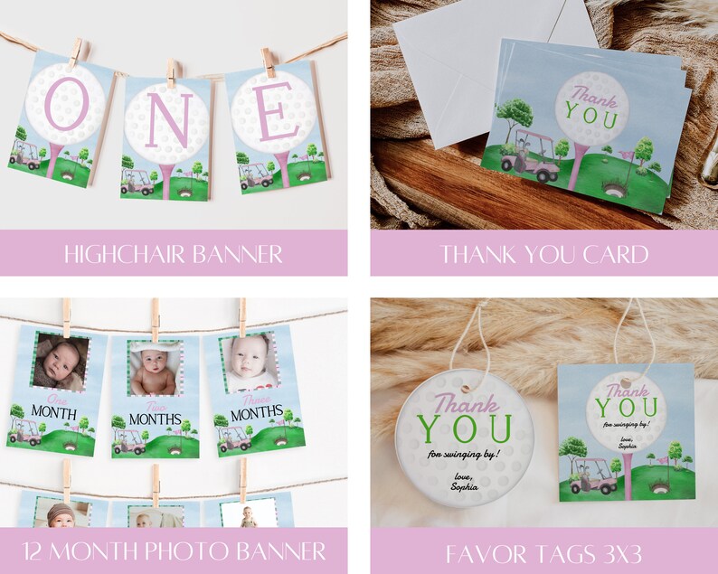 Pink Golf Hole in One Birthday Invitation Bundle (Digital Download) BB4 image 4