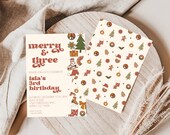 Retro Christmas Birthday Invitation, 70's Hippie Style (Instant Download)