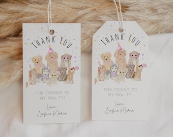 Editable Dog Birthday Party Favor Tag, Girl Puppy Party Thank You Tag, Printable Pawty Decor, CLP201