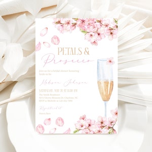 Petals + Prosecco Bridal Shower Invitation, Spring Floral Bridal Shower Invite, Cherry Blossom Invitation, Bridal Brunch Invite, CLP59