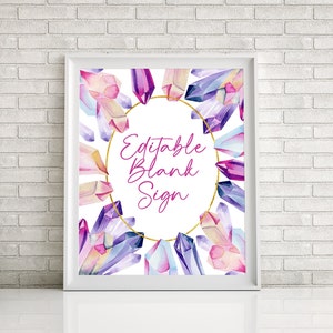 Plaque vierge d&#39;anniversaire de pierres précieuses de cristal, plaque vierge de géode, anniversaire de cristal coloré, fête de géologie, téléchargement immédiat, modifiable