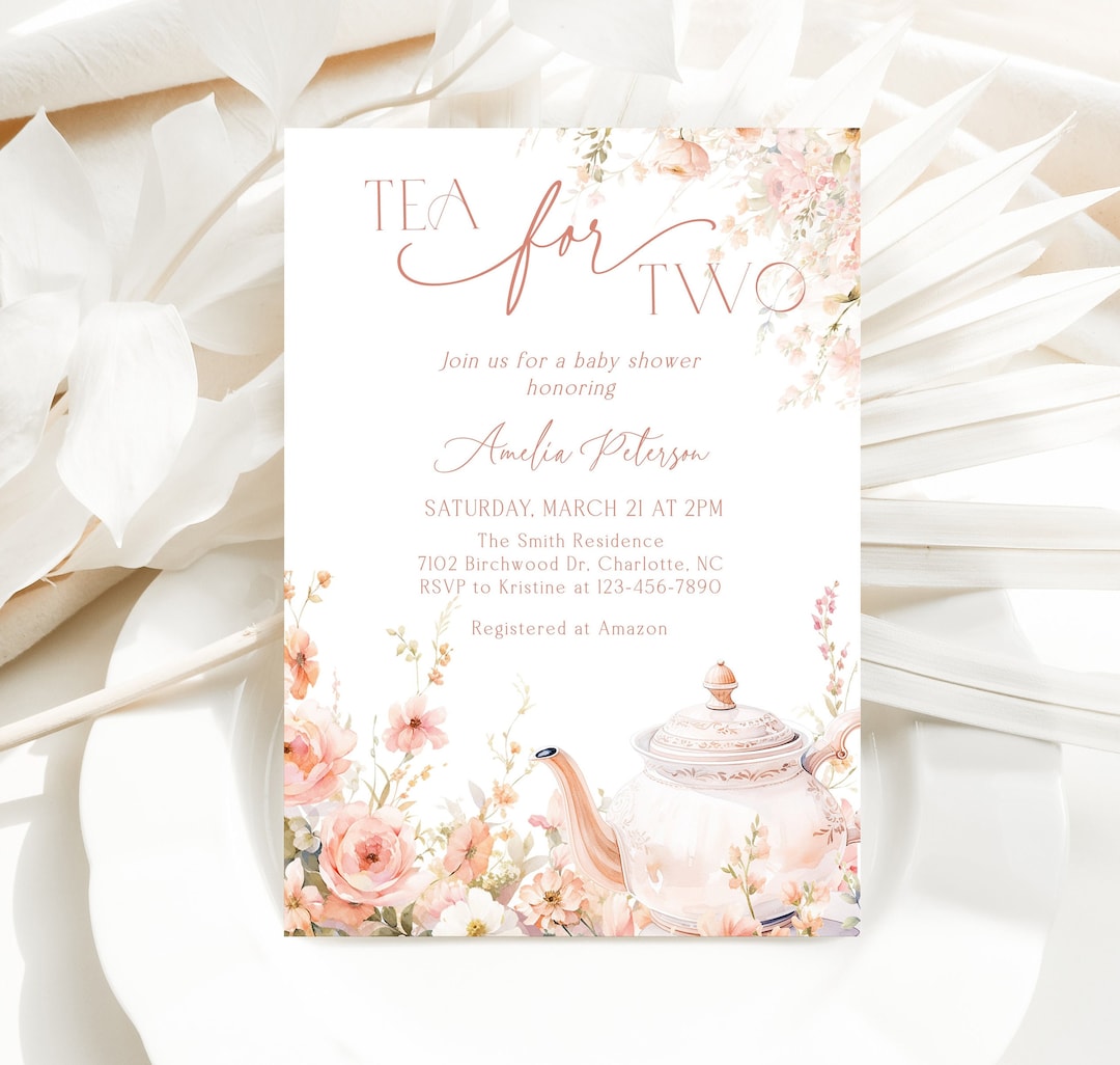 Editable Tea Party Baby Shower Invitation, Printable Tea for Two Baby