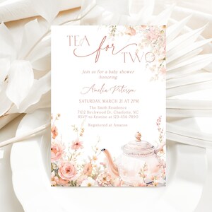 Tea for Two Baby Shower Invitation, Floral, Editable (Digital Download) BBS41