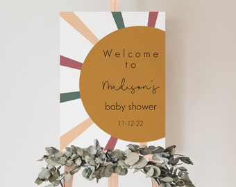 Boho Sun Baby Shower Welcome Sign, Editable Template (Digital Download)
