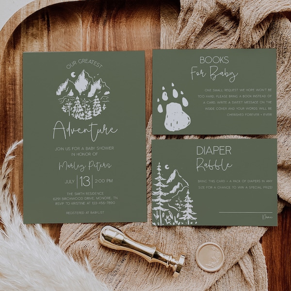 Baby Shower Invitations Adventure Green Etsy