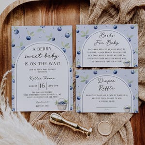 Bearbeitbares Beere Süßes Babyeinladungspaket, druckbares Blaubeer-Babypartyeinladungsset, Blaubeer-Babypartyeinladung, BBS143