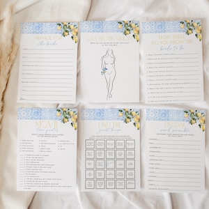 Editable Lemon Blue Tile Bridal Shower Game Bundle, Mediterranean Amalfi Coast Bridal Shower Game Set, Main Squeeze Shower, BDS6