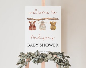 Boho Baby Shower Welcome Sign, Girl Clothes, Editable Template (Digital Download)