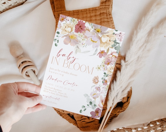 Baby In Bloom Invite | Muted Floral Corjl Template | Editable 5X7 Digital Download | Spring Event CLP1