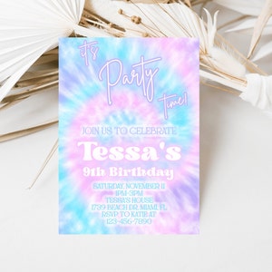 Tie Dye Birthday Party Invitation template, Girl Tie Dye Invite, Tie Dye Party, Rainbow Tie Dye, Instant Download, Editable