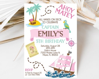 Invitación de cumpleaños de pirata, imprimible (5x7, descarga instantánea)